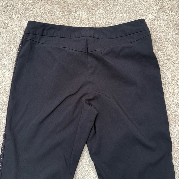 Anthropologie's Elevenses Bootcut Mid Rise Pink Accent Side Stitch Black Pants 4 - Picture 4 of 7